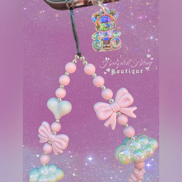 Phone Strap Lanyard β¨βοΈ Luxury cloud ribbons hearts beaded shiny luxe y2k kawaii - Picture 17 of 17